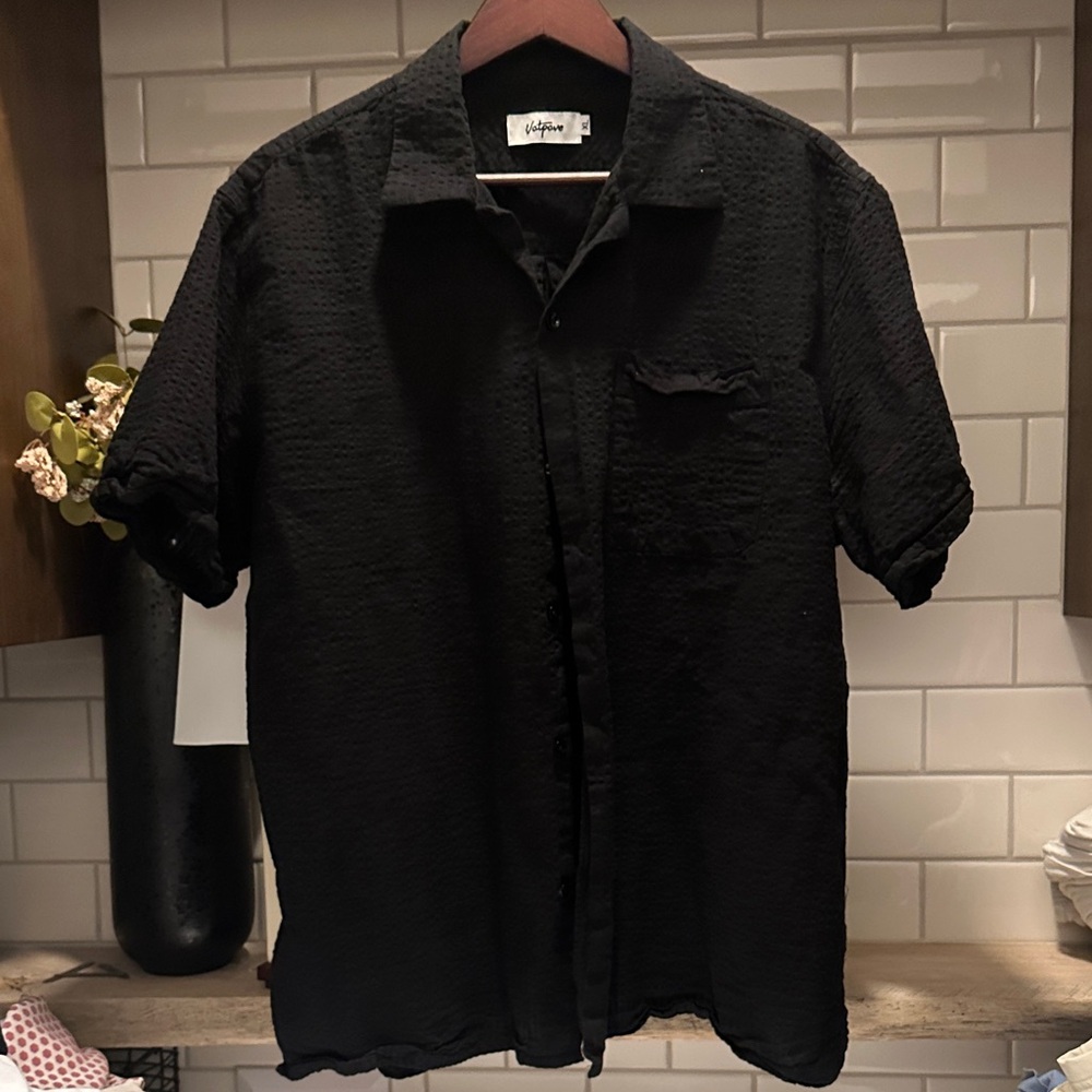 Stylish Black Textured Button Down Shirt